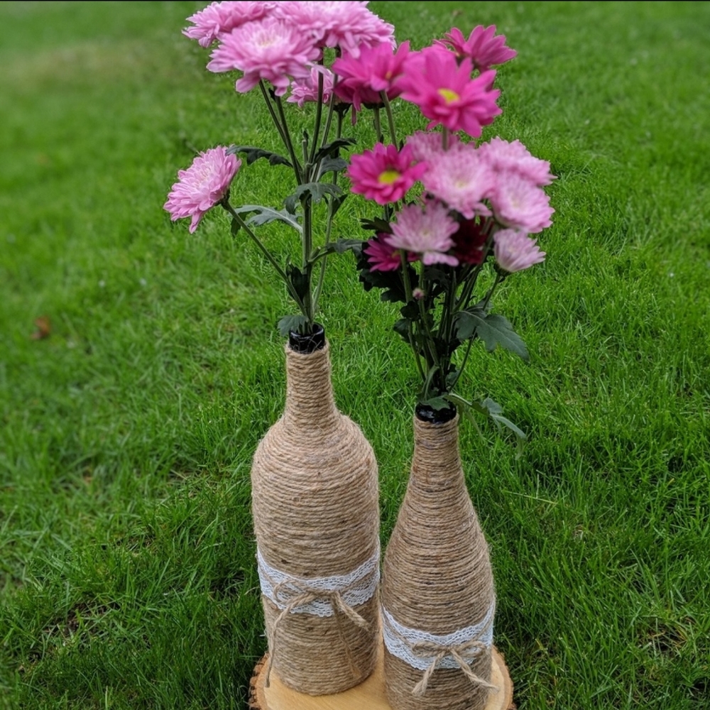 HANDMADE Timeless twine & lace large wrapped bottles (Medium)